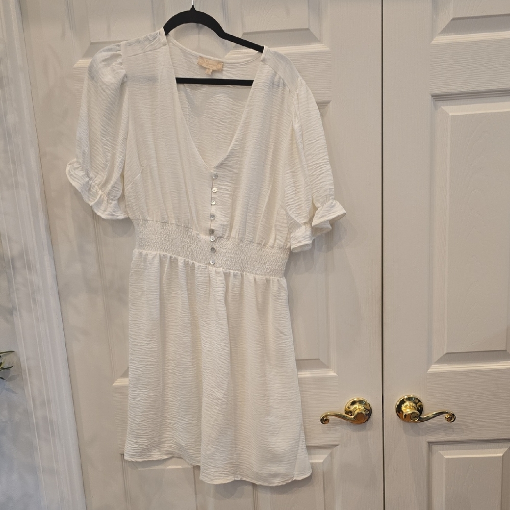 indulge White V-Neck Button Front Short Dress